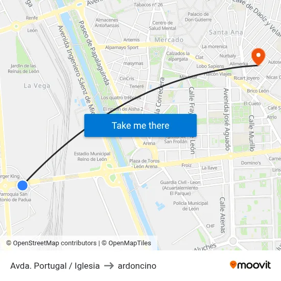 Avda. Portugal / Iglesia to ardoncino map