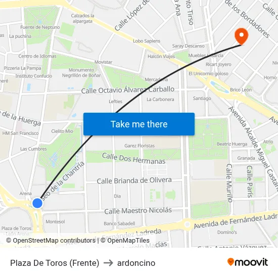 Plaza De Toros (Frente) to ardoncino map