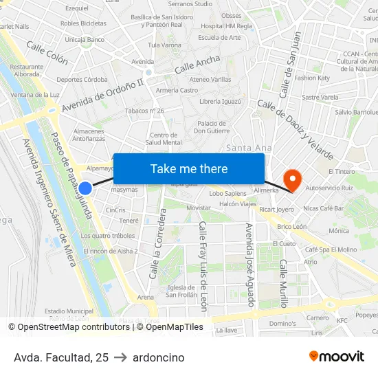 Avda. Facultad, 25 to ardoncino map