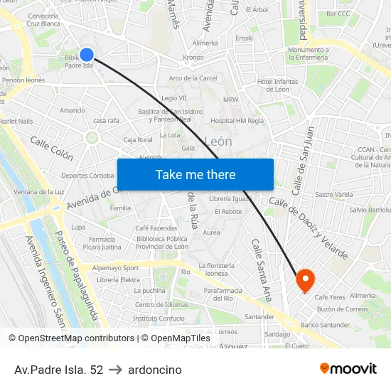 Av.Padre Isla. 52 to ardoncino map