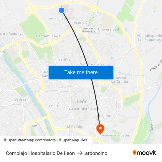 Complejo Hospitalario De León to ardoncino map