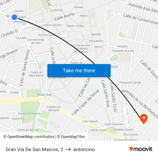 Gran Vía De San Marcos, 2 to ardoncino map
