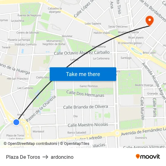 Plaza De Toros to ardoncino map