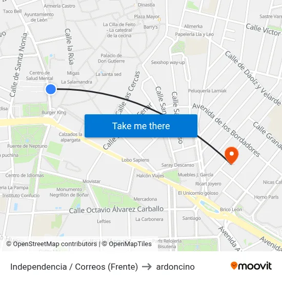 Independencia / Correos (Frente) to ardoncino map