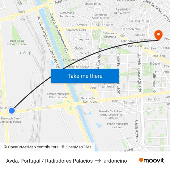 Avda. Portugal / Radiadores Palacios to ardoncino map