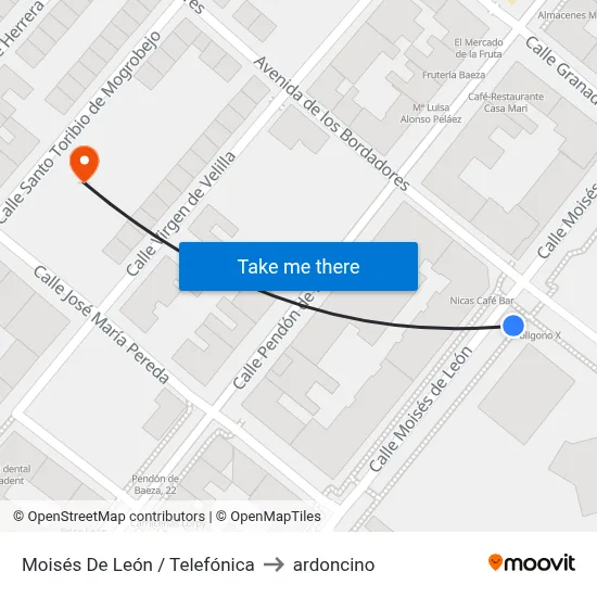 Moisés De León / Telefónica to ardoncino map