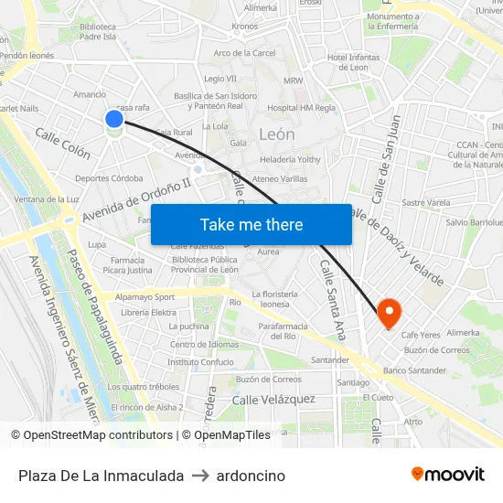 Plaza De La Inmaculada to ardoncino map