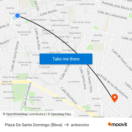 Plaza De Santo Domingo (Bbva) to ardoncino map