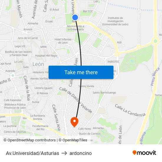 Av.Universidad/Asturias to ardoncino map