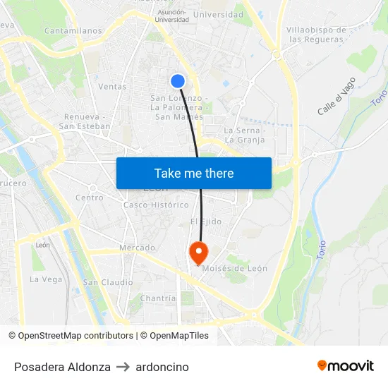 Posadera Aldonza to ardoncino map