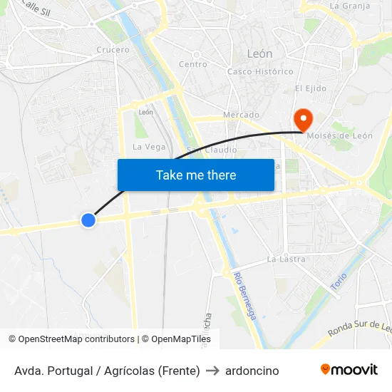Avda. Portugal / Agrícolas (Frente) to ardoncino map