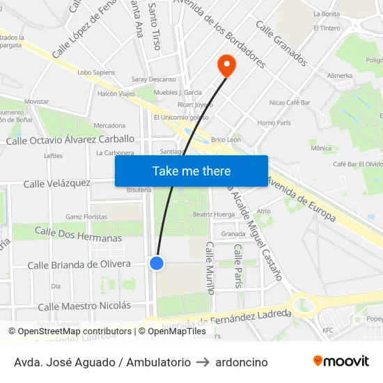 Avda. José Aguado / Ambulatorio to ardoncino map