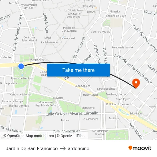 Jardín De San Francisco to ardoncino map
