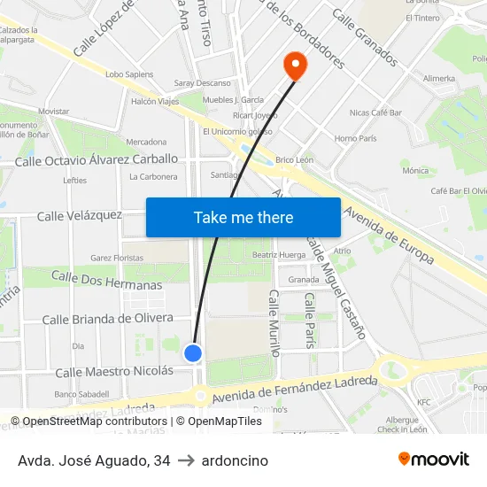 Avda. José Aguado, 34 to ardoncino map