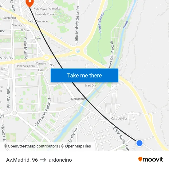 Avda. Madrid, 96 to ardoncino map
