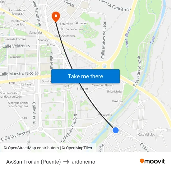 Avda. San Froilán / Puente to ardoncino map