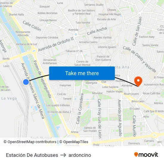 Estación De Autobuses to ardoncino map