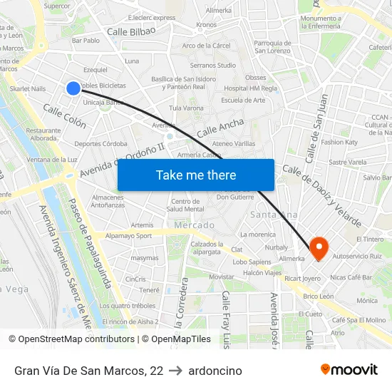 Gran Vía De San Marcos, 22 to ardoncino map