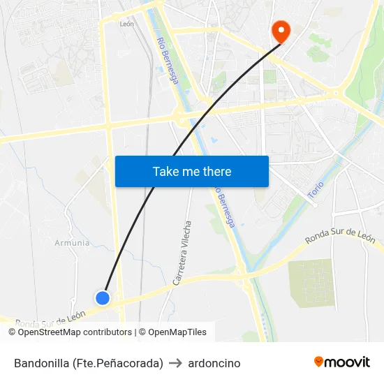 Bandonilla / Colegio Peñacorada (Frente) to ardoncino map