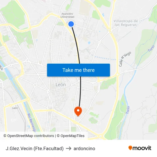 J.Glez.Vecin (Fte.Facultad) to ardoncino map