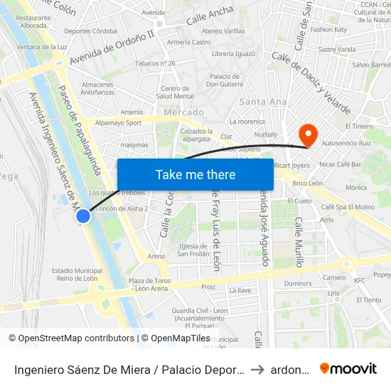 Ingeniero Sáenz De Miera / Palacio Deportes (Frente) to ardoncino map