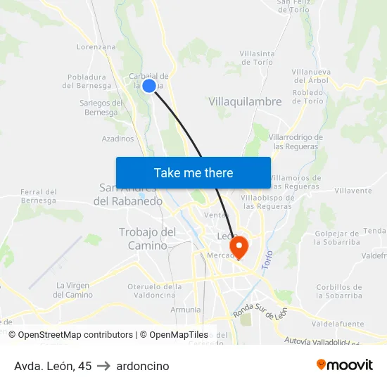Avda. León, 45 to ardoncino map