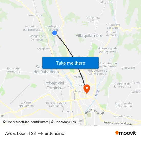 Avda. León, 128 to ardoncino map
