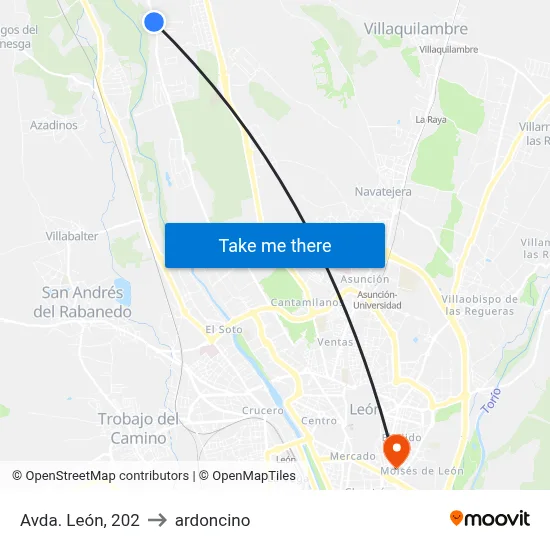 Avda. León, 202 to ardoncino map