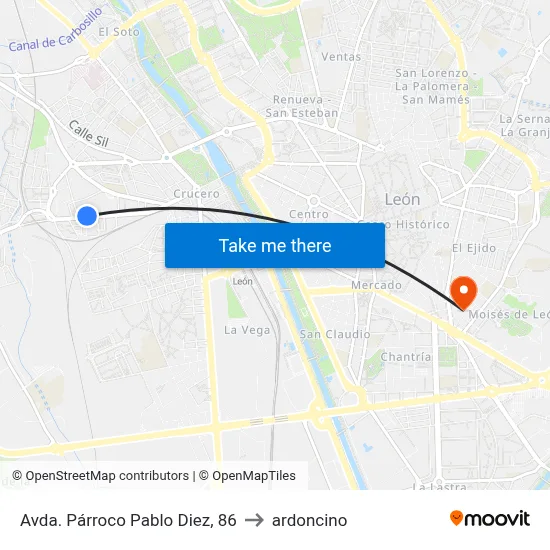 Avda. Párroco Pablo Diez, 86 to ardoncino map