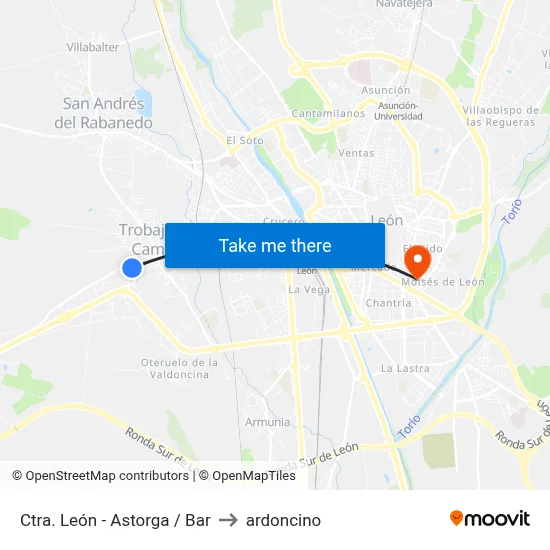Ctra. León - Astorga / Bar to ardoncino map