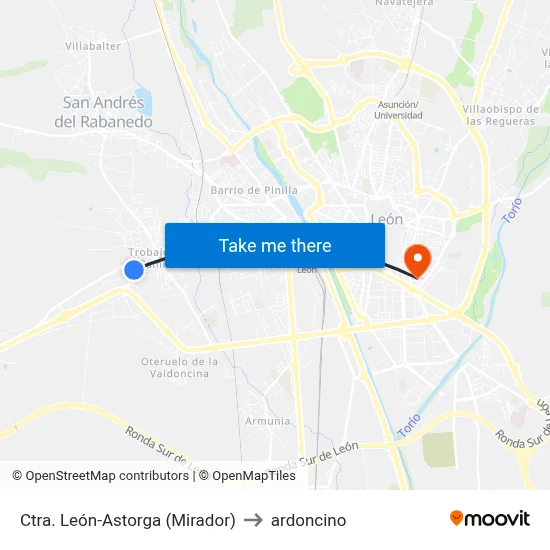 Ctra. León-Astorga (Mirador) to ardoncino map
