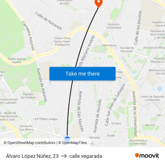 Álvaro López Núñez, 23 to calle vegarada map