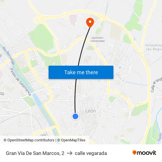 Gran Vía De San Marcos, 2 to calle vegarada map