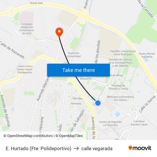 E. Hurtado (Fte. Polideportivo) to calle vegarada map