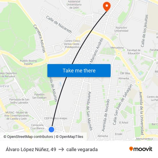 Álvaro López Núñez, 49 to calle vegarada map