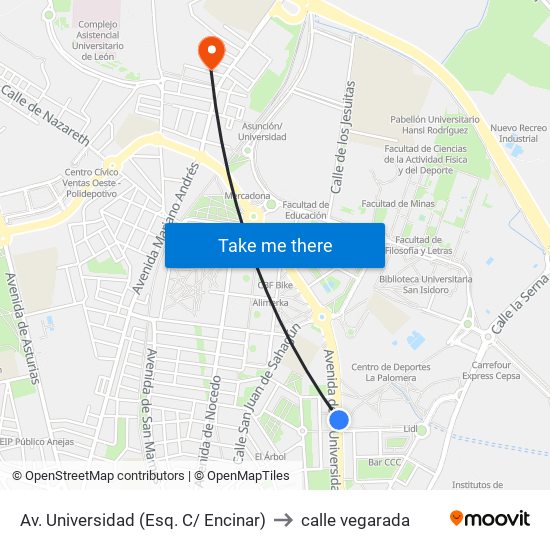 Av. Universidad (Esq. C/ Encinar) to calle vegarada map