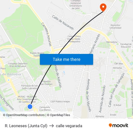 R. Leoneses (Junta Cyl) to calle vegarada map