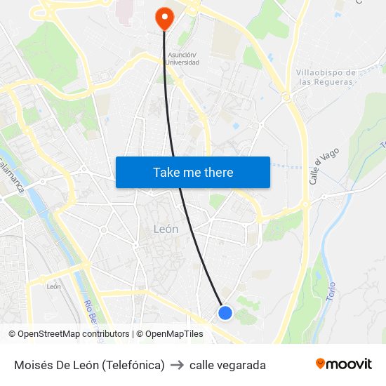 Moisés De León (Telefónica) to calle vegarada map
