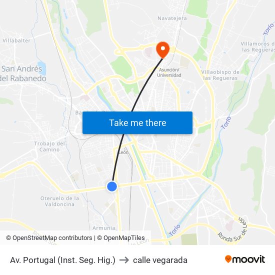 Av. Portugal (Inst. Seg. Hig.) to calle vegarada map