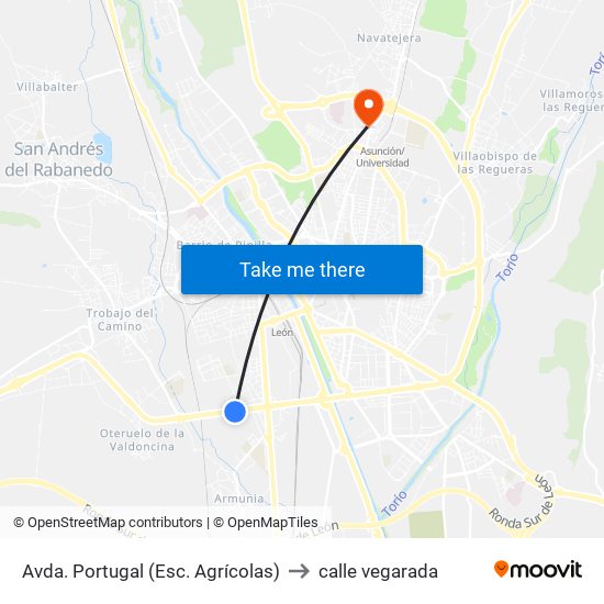 Avda. Portugal (Esc. Agrícolas) to calle vegarada map