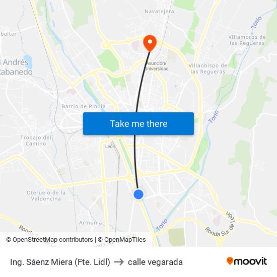 Ing. Sáenz Miera (Fte. Lidl) to calle vegarada map