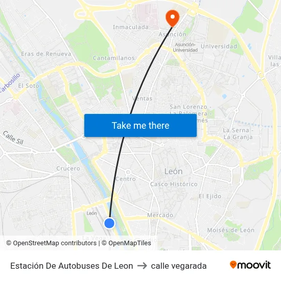 Estación De Autobuses De Leon to calle vegarada map