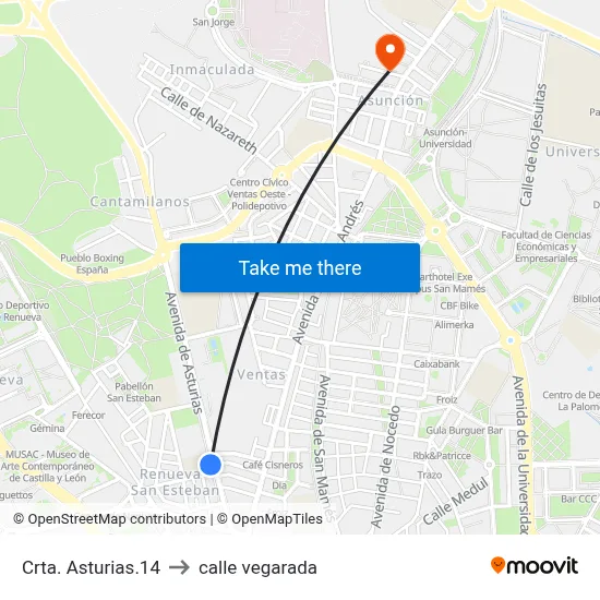 Crta. Asturias.14 to calle vegarada map