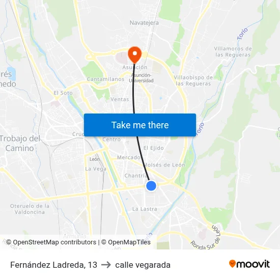 Fernández Ladreda, 13 to calle vegarada map