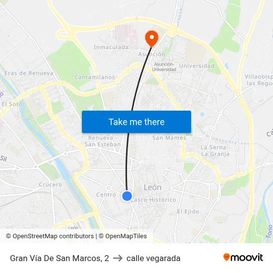 Gran Vía De San Marcos, 2 to calle vegarada map