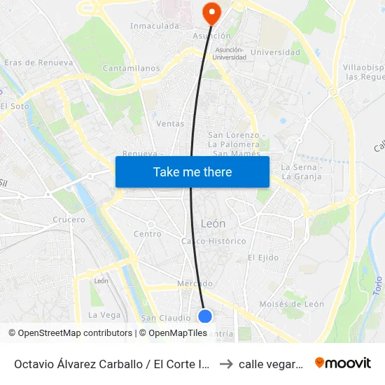 Octavio Álvarez Carballo / El Corte Inglés to calle vegarada map