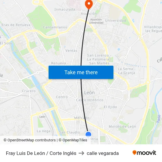 Fray Luis De León / Corte Inglés to calle vegarada map