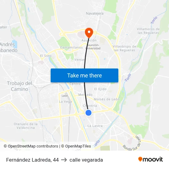 Fernández Ladreda, 44 to calle vegarada map