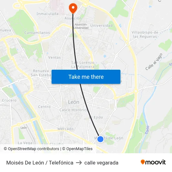 Moisés De León / Telefónica to calle vegarada map