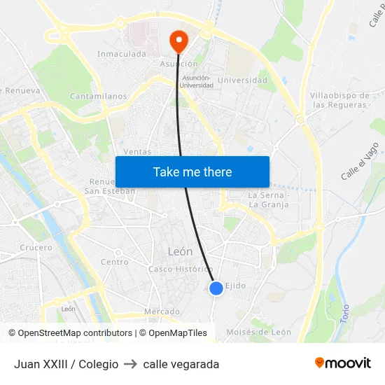 Juan XXIII / Colegio to calle vegarada map
